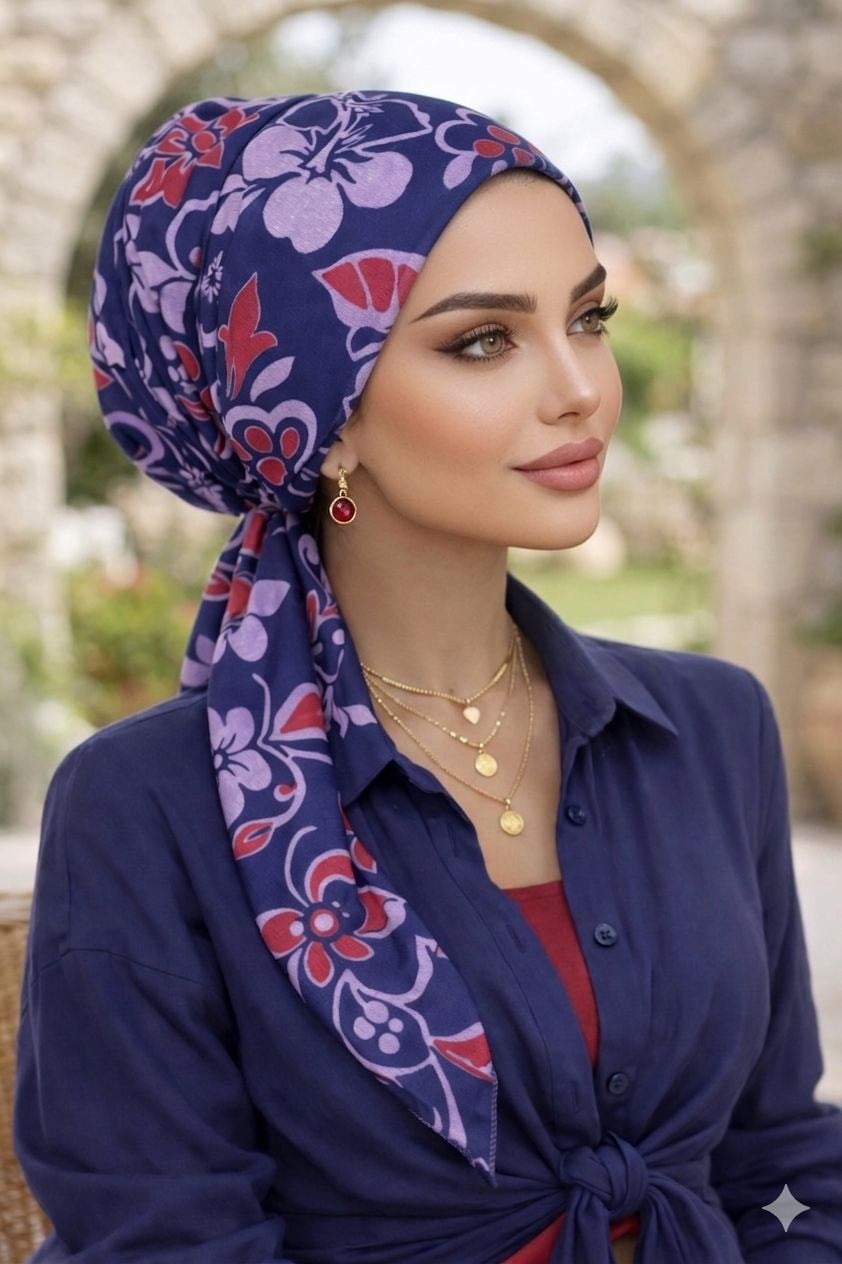Laci Bordo Çiçek Desen Eşarp Bone