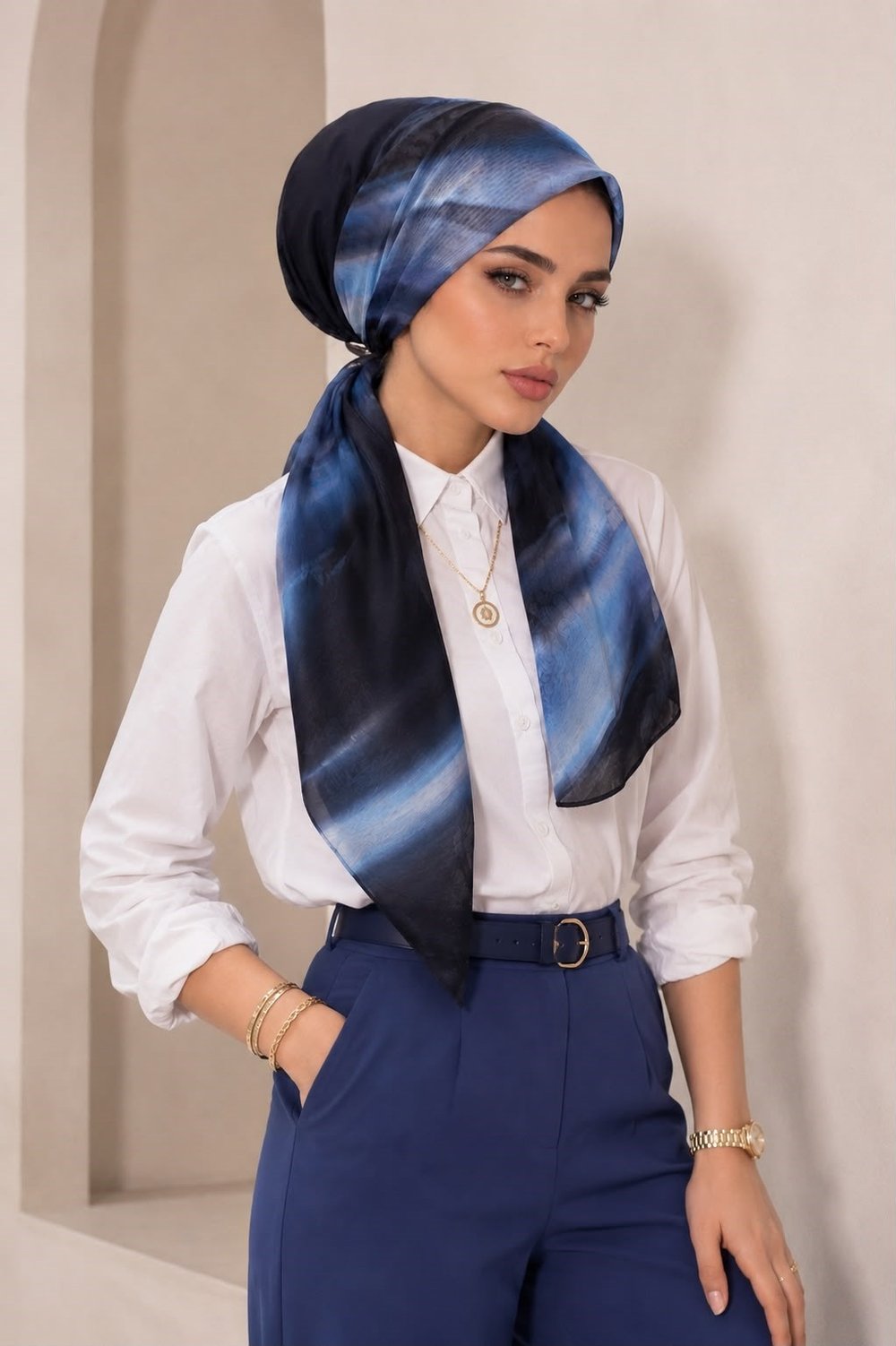 Lacivert Batik Desen Eşarp Bone