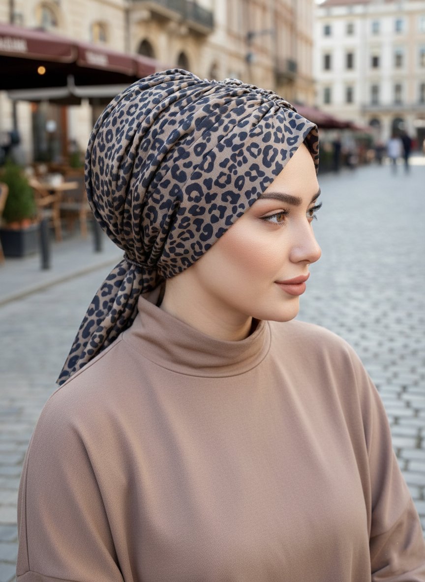 Vizon Siyah Leopar Desen Tokalı Bone