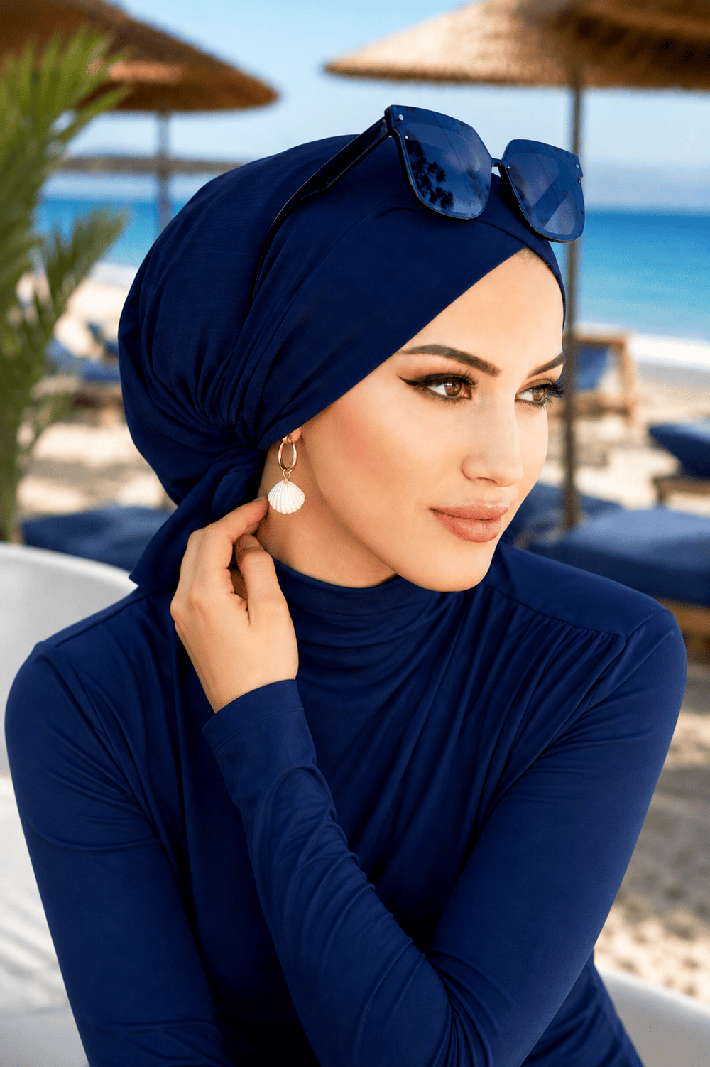 Lacivert Çapraz Deniz - Havuz Bonesi