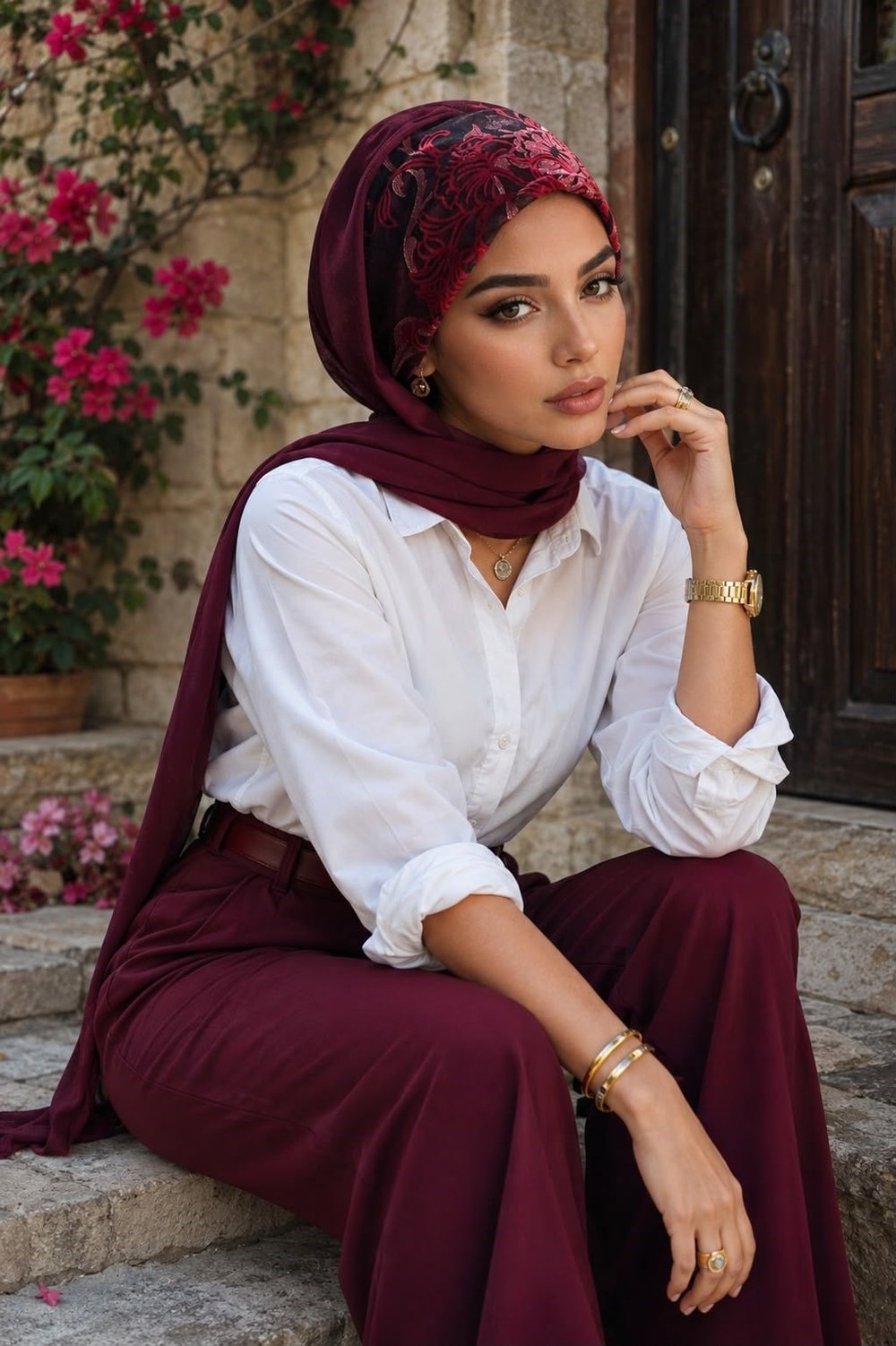 Lacivert Çiçekli Koton Bandana Şal - 50100