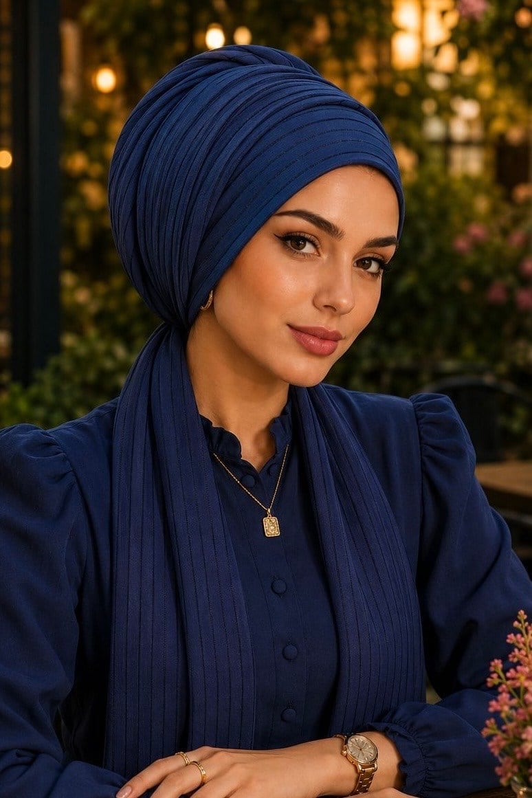 Lacivert Çizgili Atkılı Bone