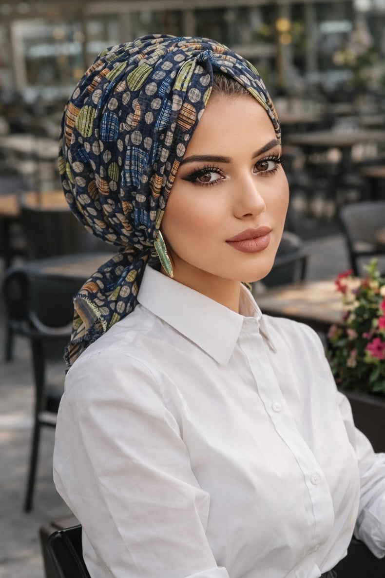 Lacivert Puan Desen Tokalı Bone