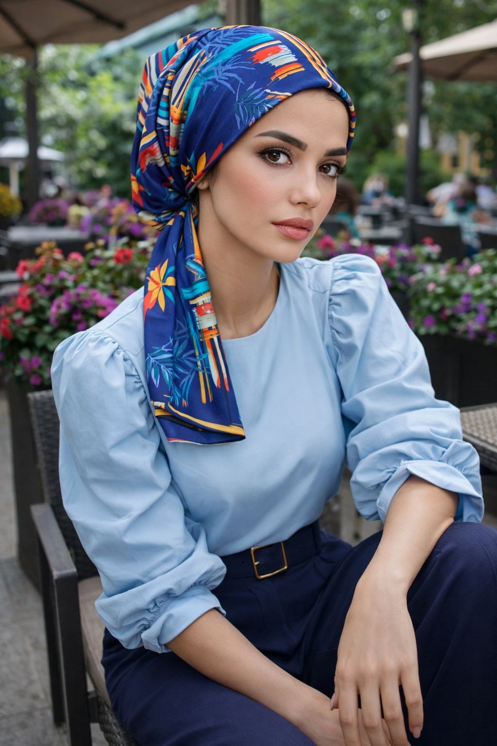 Lacivert Suluboya Desen Eşarp Bone