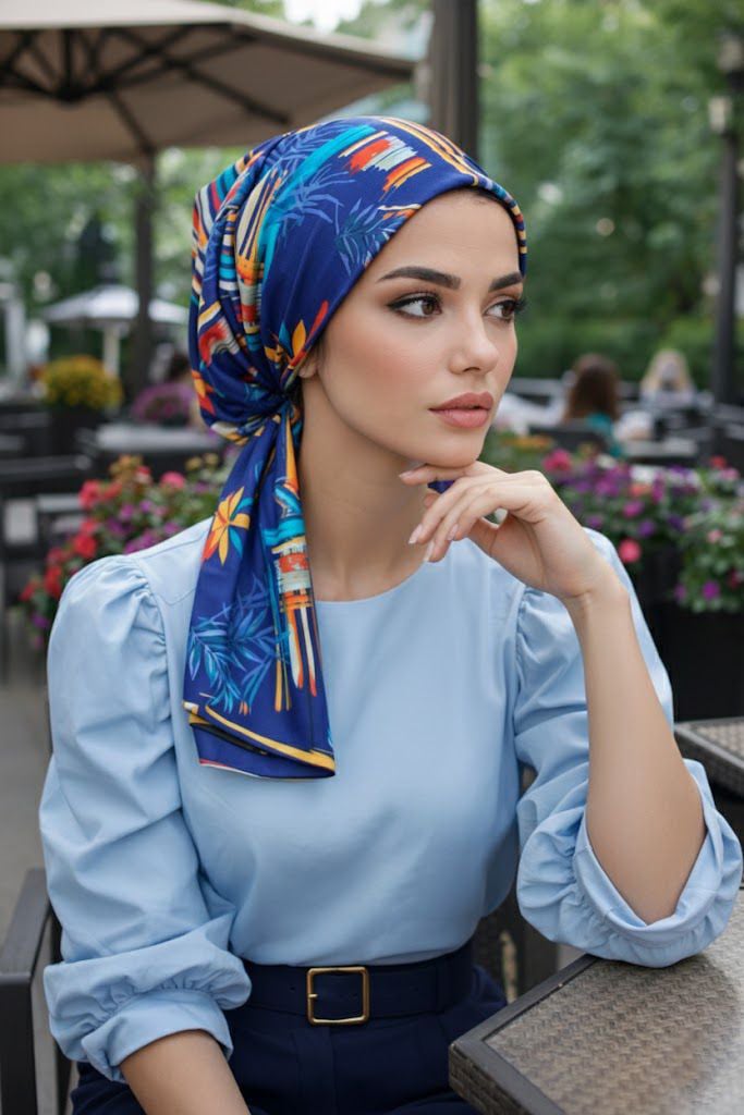 Lacivert Suluboya Desen Eşarp Bone