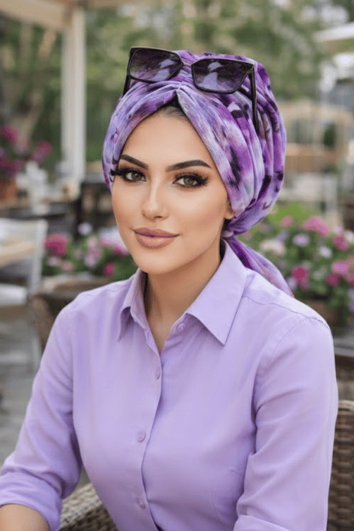 Lila Gri Çiçek Desen Tokalı Bone