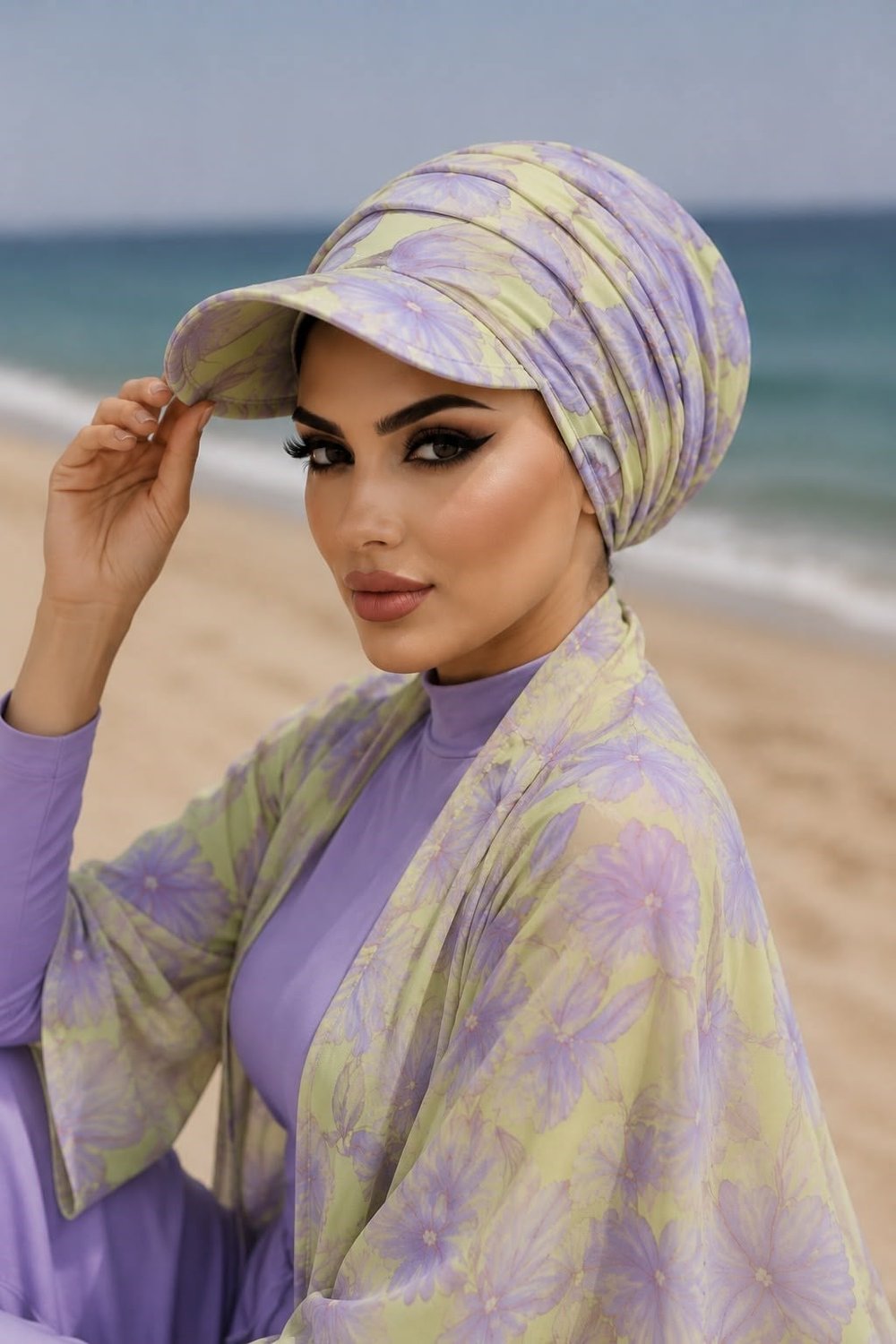 Lila Sarı Soft Havuz - Deniz Şapkası / Mayo Üstüne Kullanılabilir