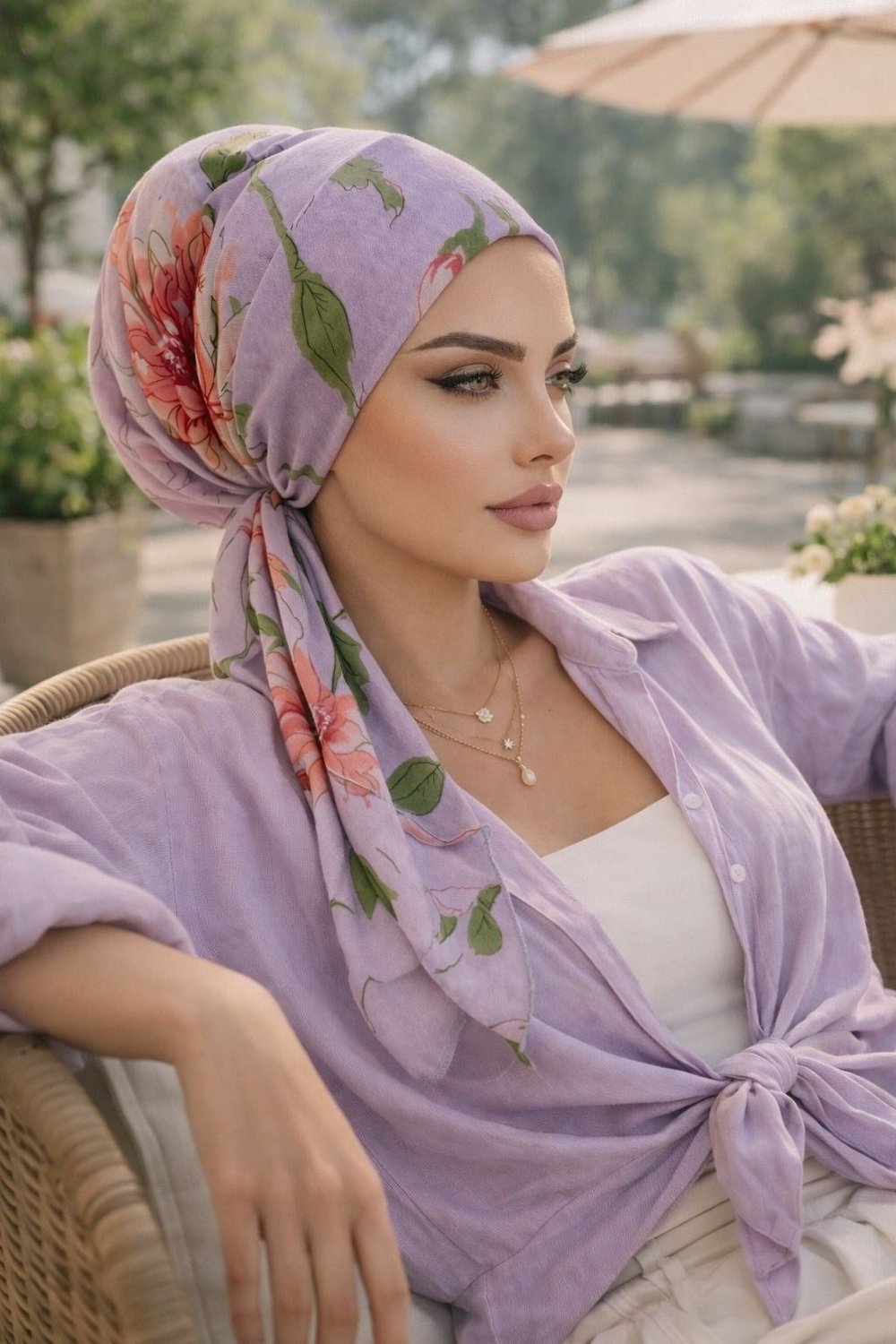 Lila Soft Desen Eşarp Bone