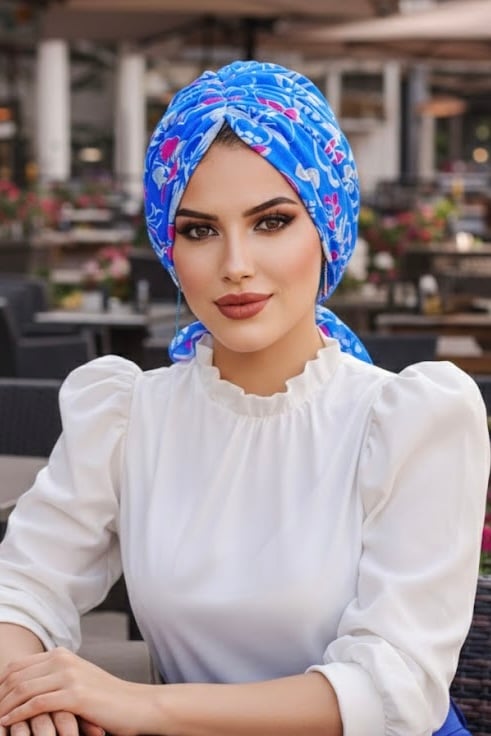 Mavi Desenli Tokalı Bone