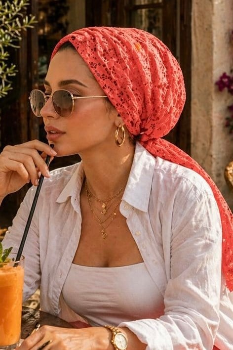 Mercan Rengi Dantel Tokalı Bone