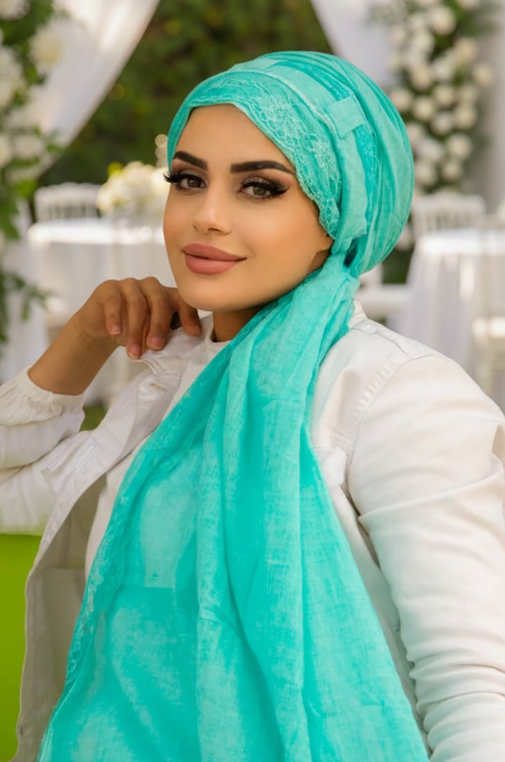 Mint Pamuk Biritli Şal