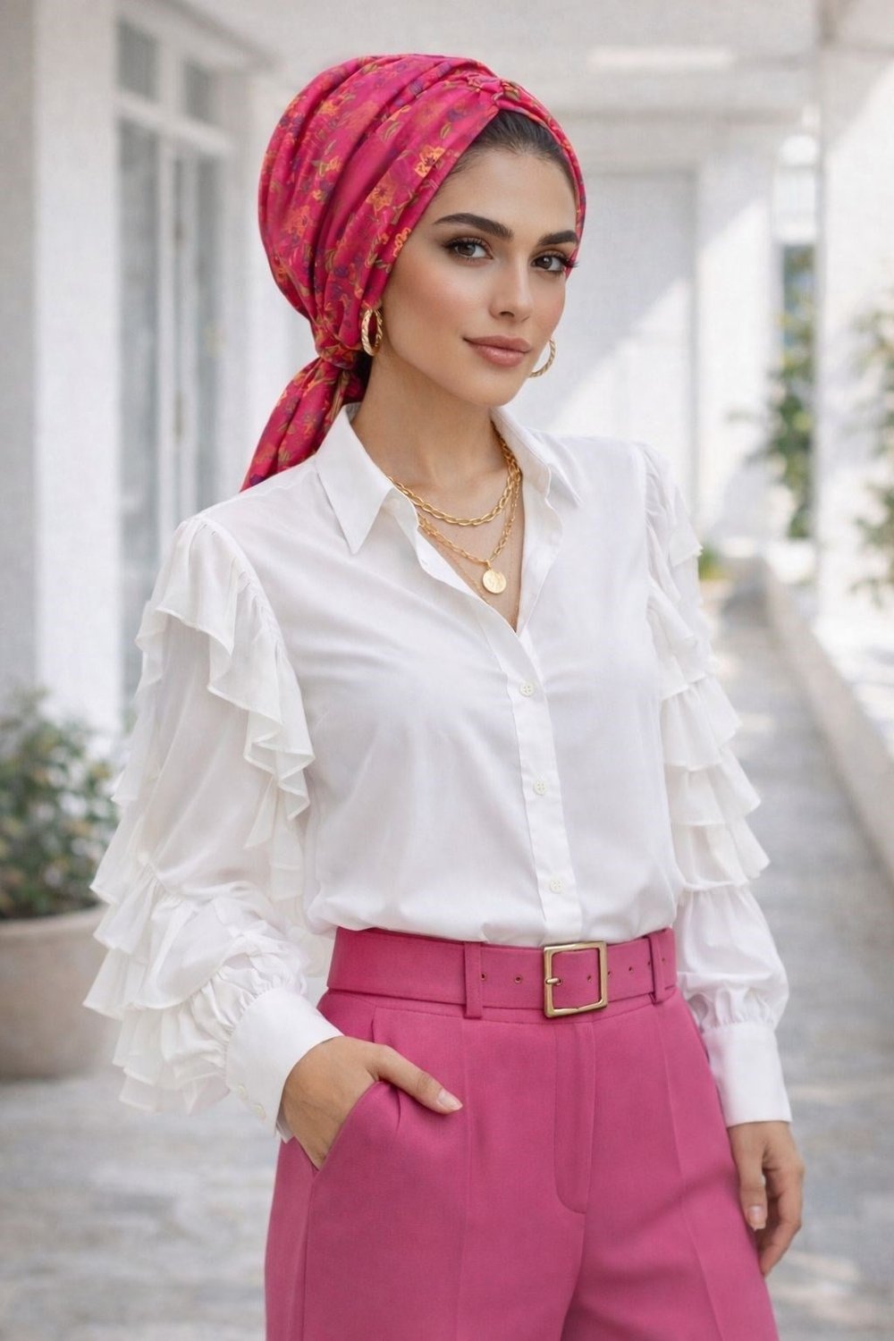 Pembe Çiçek Desen Tokalı Bone