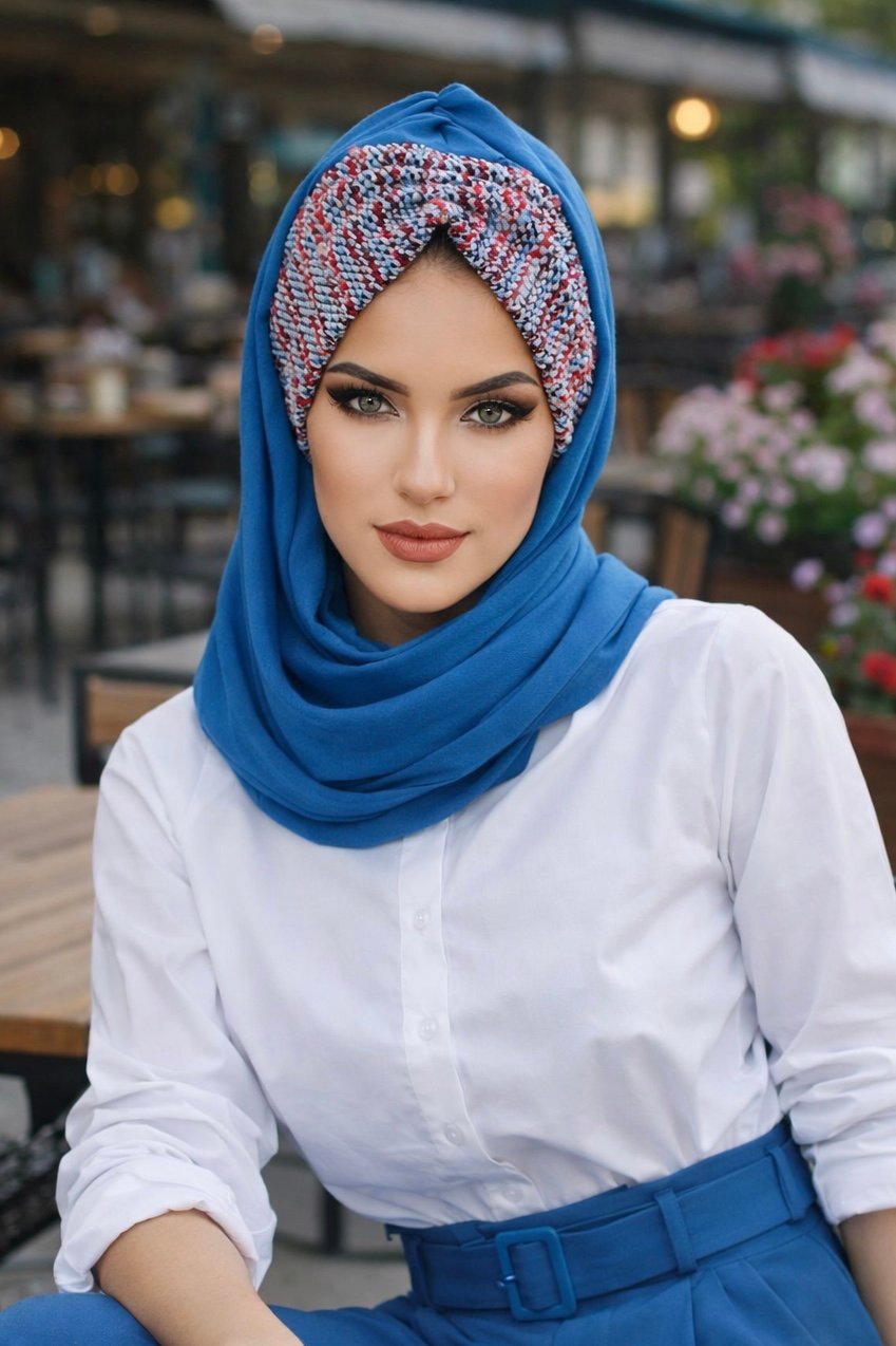 Petrol Mavi Renkli Hazır Şal