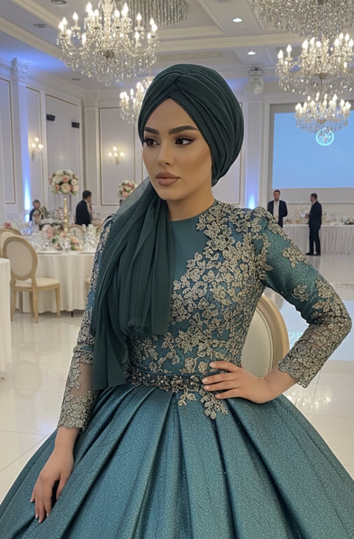 Petrol Mavi Tül Tokalı Bone