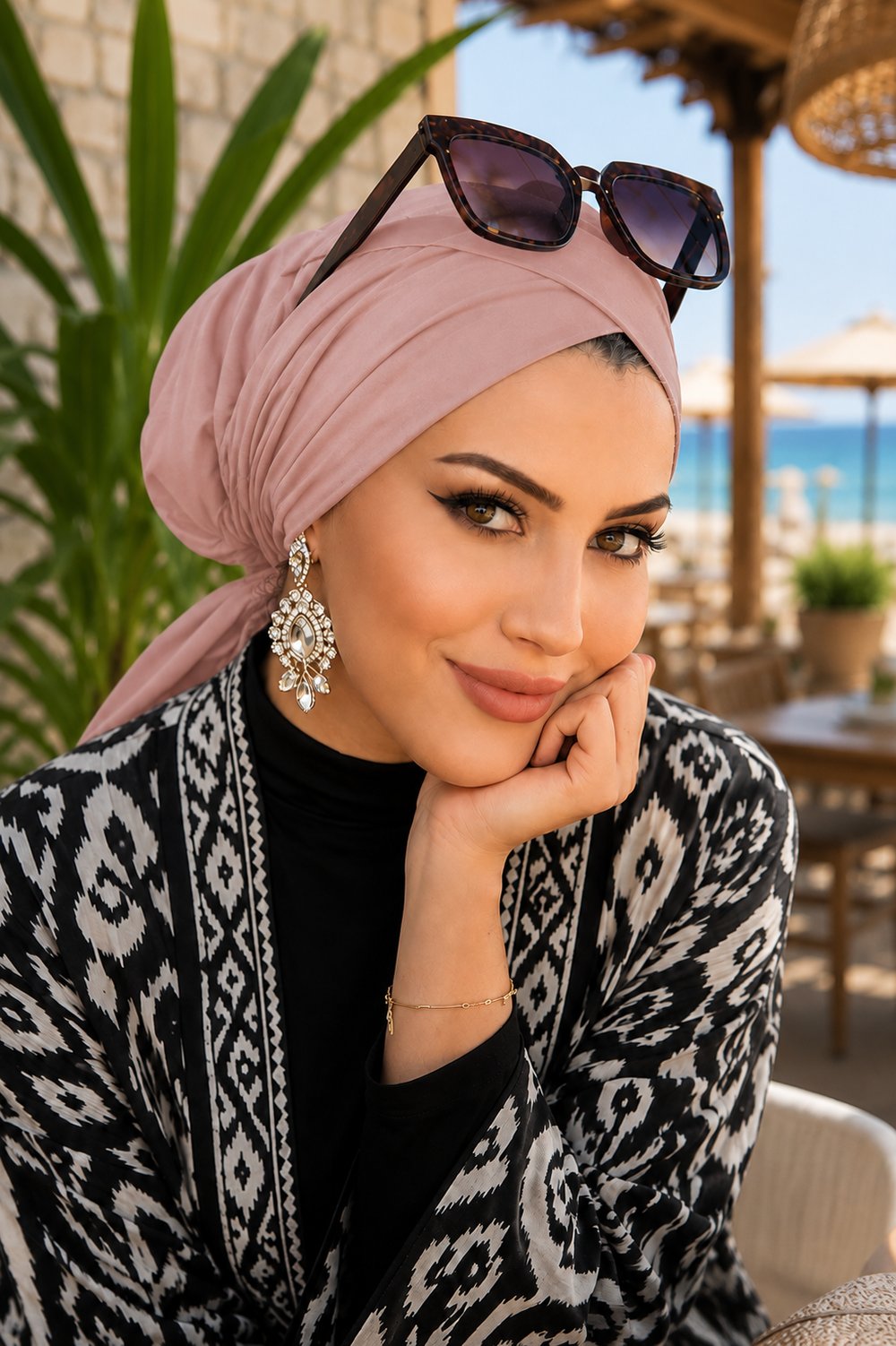 Pudra Çapraz Bone / Deniz - Havuz Bonesi