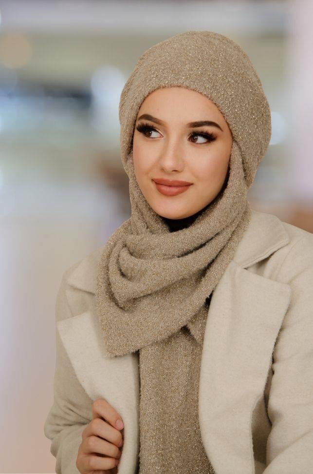 Taş Rengi Kışlık Kelebek Bone Şal