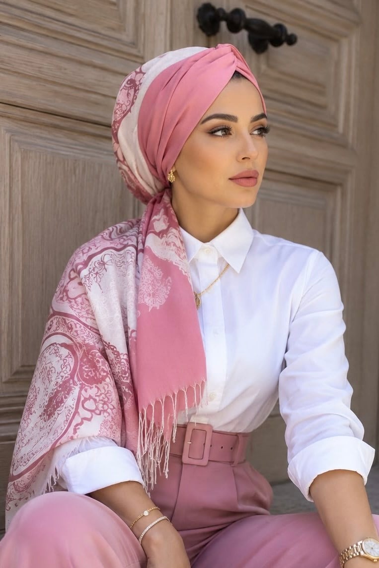 Pudra Desenli Dijital Baskı Hazır Şal - 50610