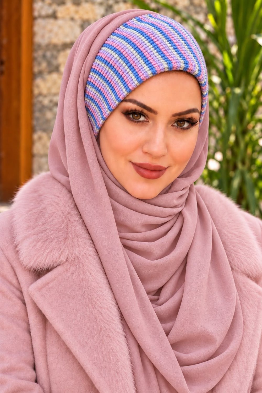 Pudra İndigo Triko Bağcıksız Bandana Hazır Şal