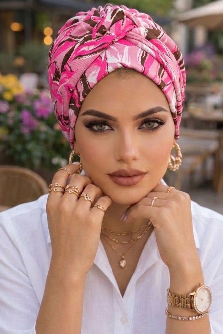 Pudra Pembe Desenli Burgu Bantlı Bone