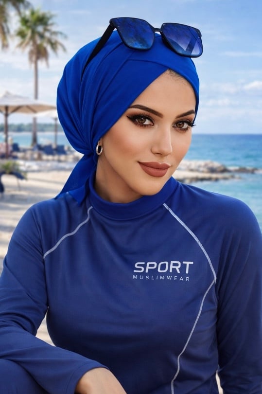 Saks Mavi Çapraz Bantlı Deniz - Havuz Bonesi