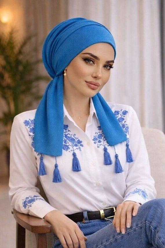 Saks Mavi Eşarp Bone