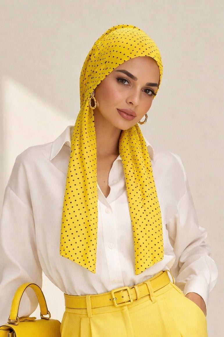 Sarı Siyah Puanlı Kelebek Bone Şal