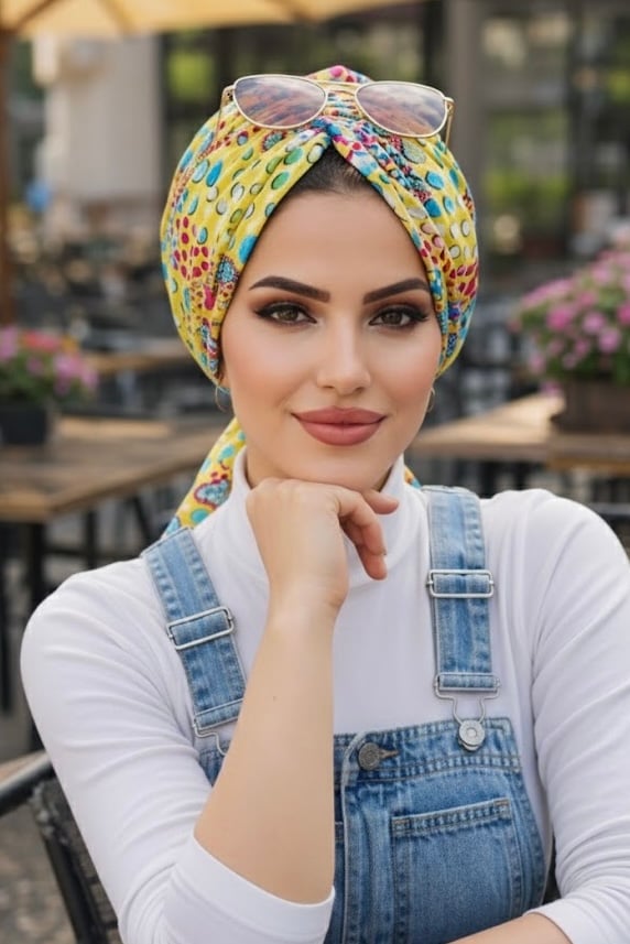Sarı Yaz Desen Tokalı Bone