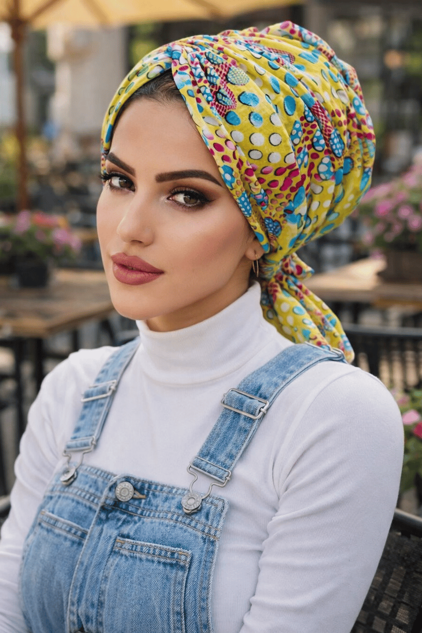 Sarı Yaz Desen Tokalı Bone