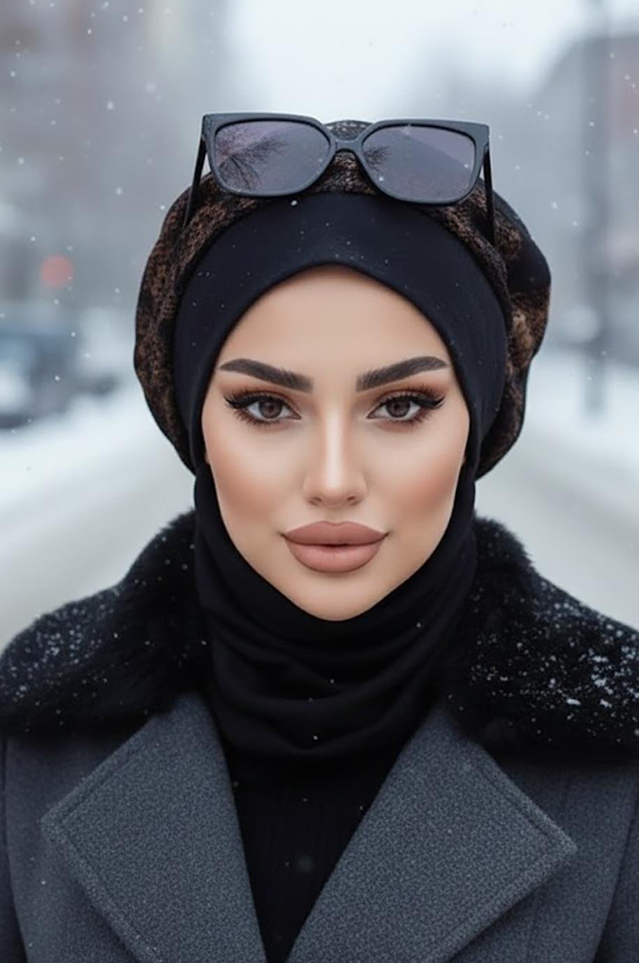 Siyah Bakır Garnili Tesettür Bere