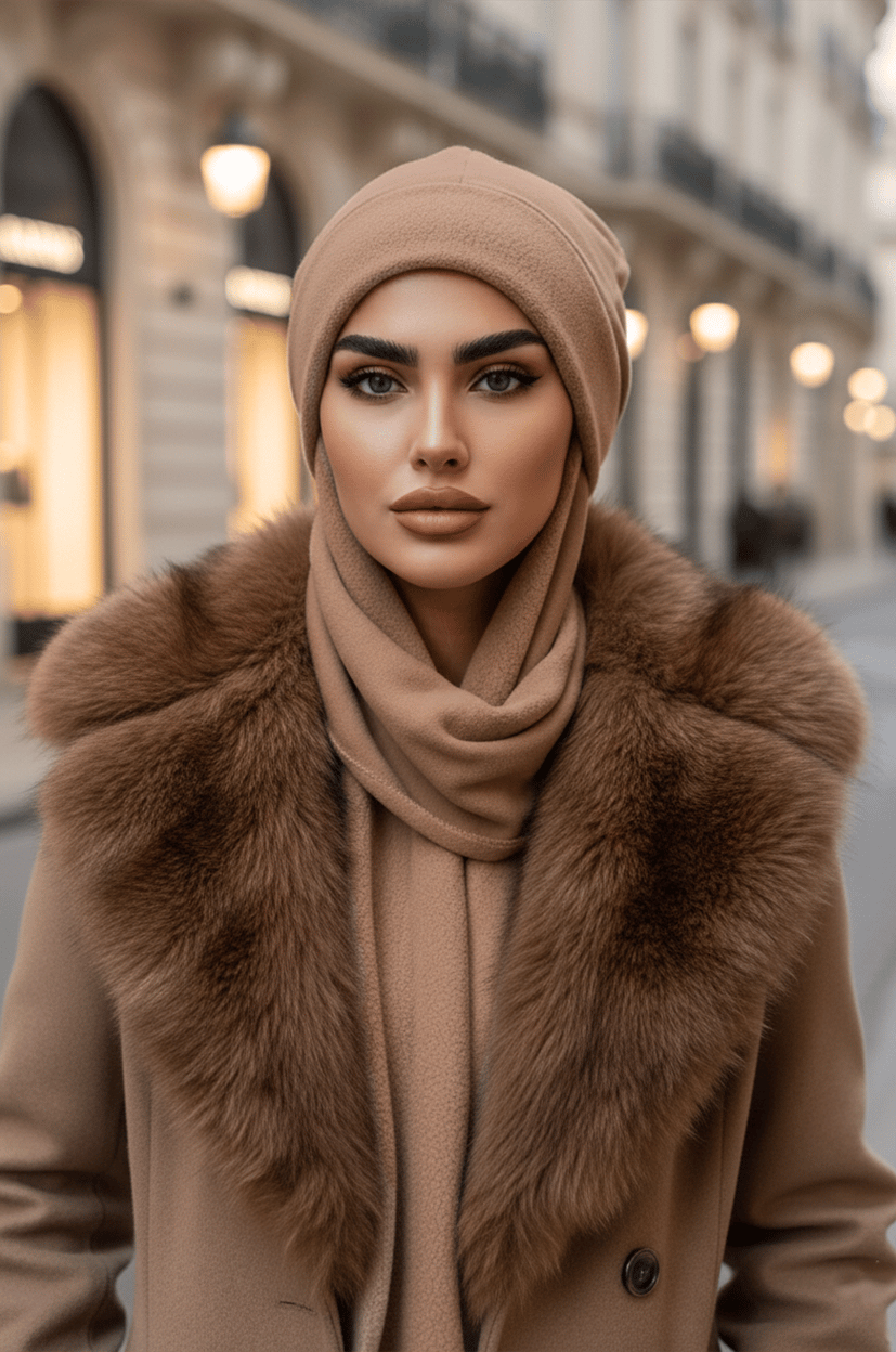 Camel Atkılı Tesettür Bere / UZUN ATKILI