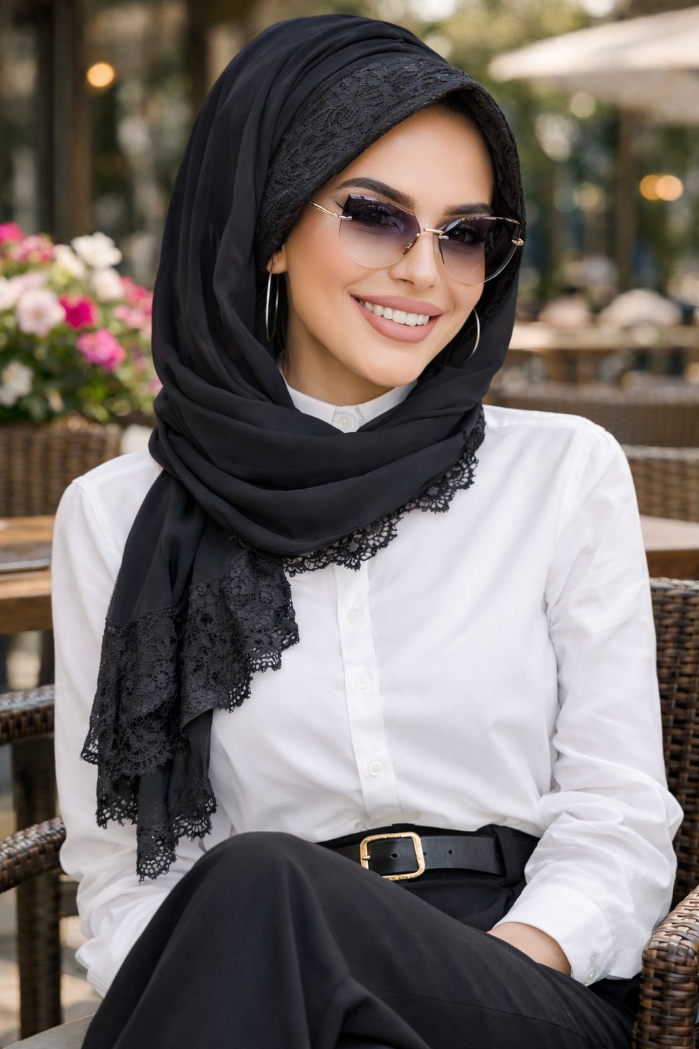 Siyah Dantelli Şapka Şal