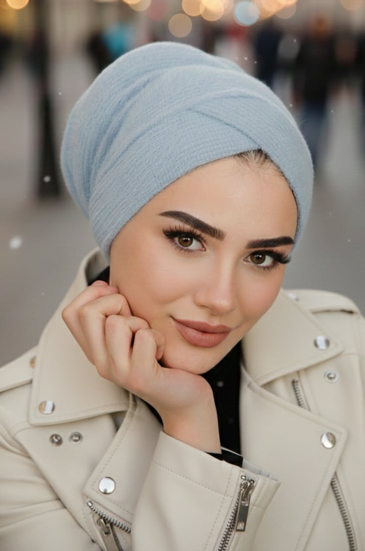 Bebe Mavi Yumoş KIşlık Çapraz Bone