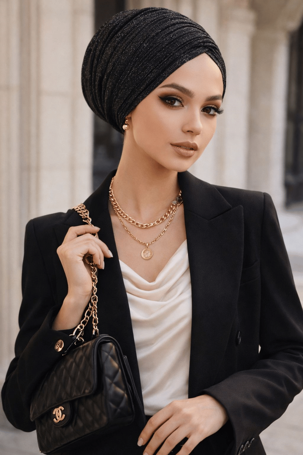 Siyah Gümüş Piliseli Büzgülü Salaş Bone