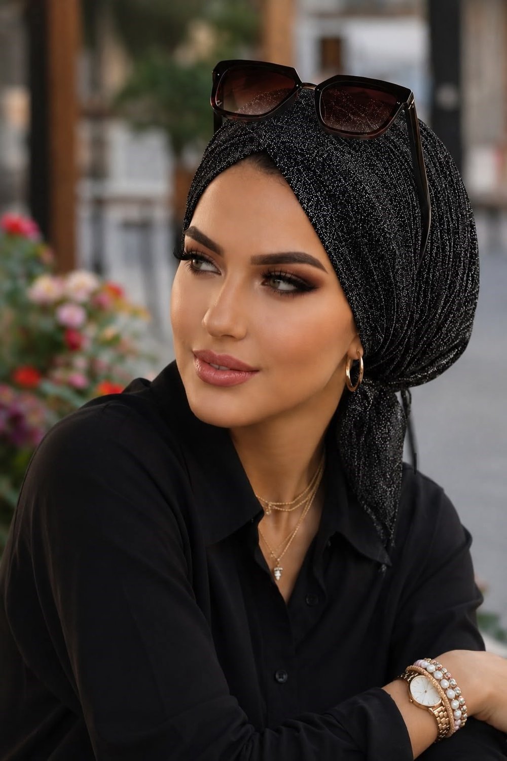Siyah Gümüş Piliseli Çapraz Bone