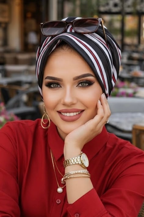 Siyah Kırmızı Çizgili Şapka Bone