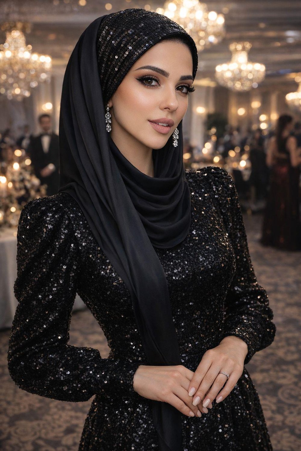 Siyah Payetli Bandana Abiye Şal