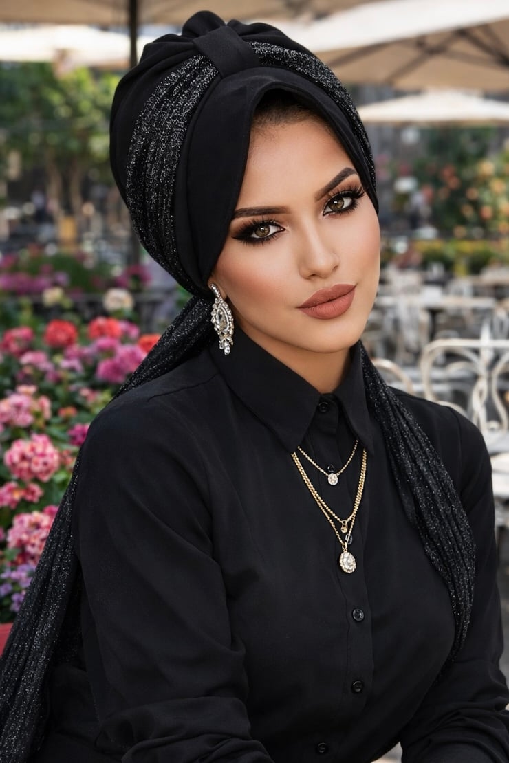 Siyah Pilise Fularlı Şapkalı Bone