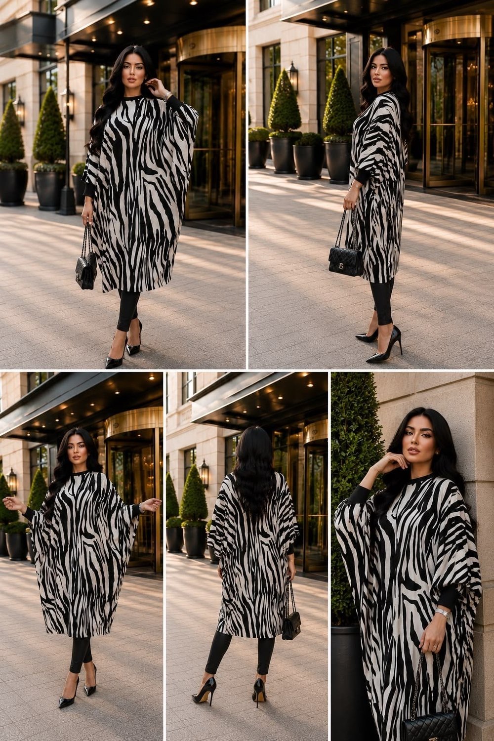Siyah Zebra Oversize Tesettür Tunik