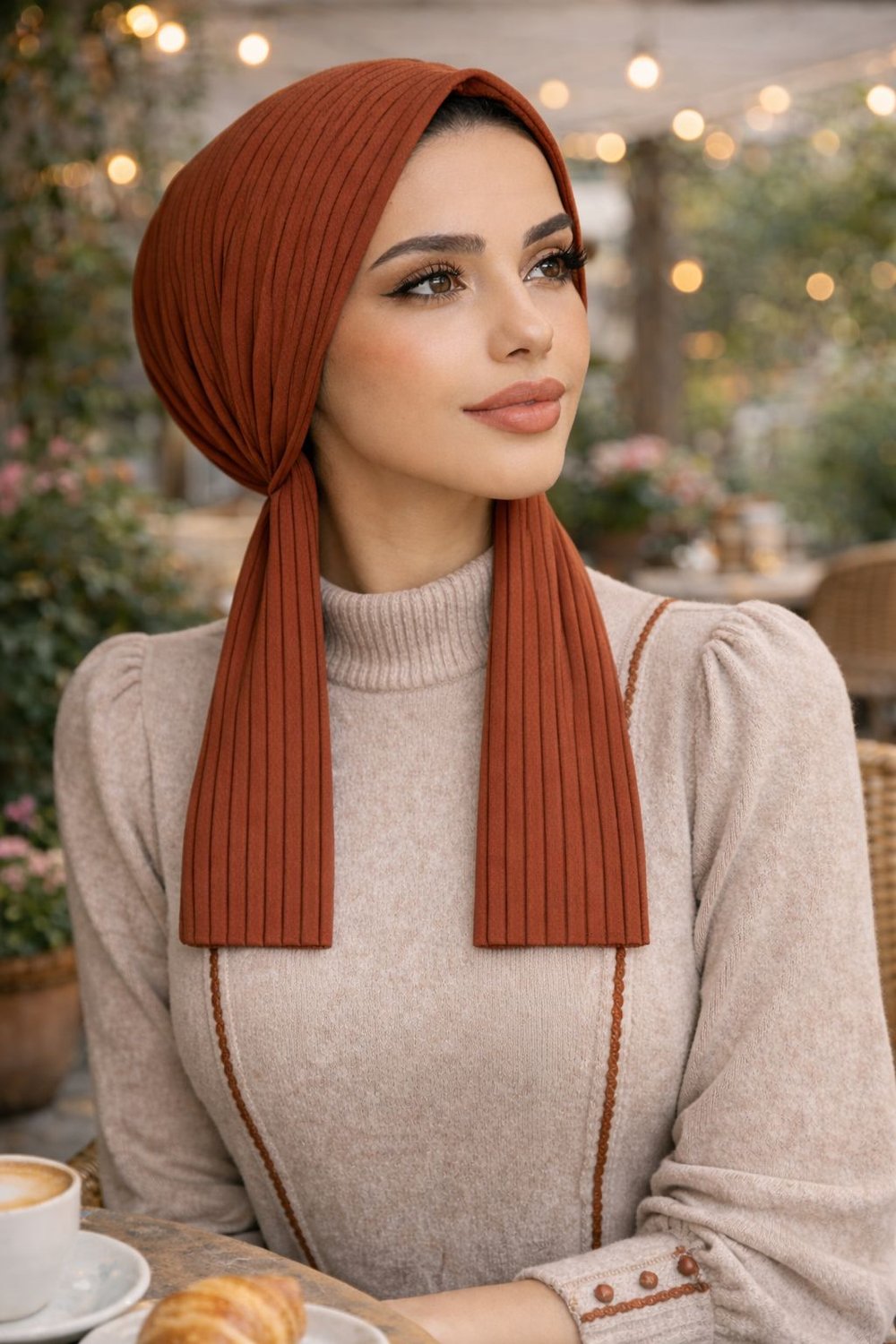 Taba Çizgili Eşarp Bone