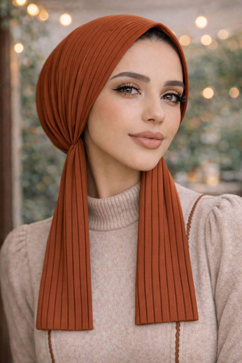 Taba Çizgili Eşarp Bone