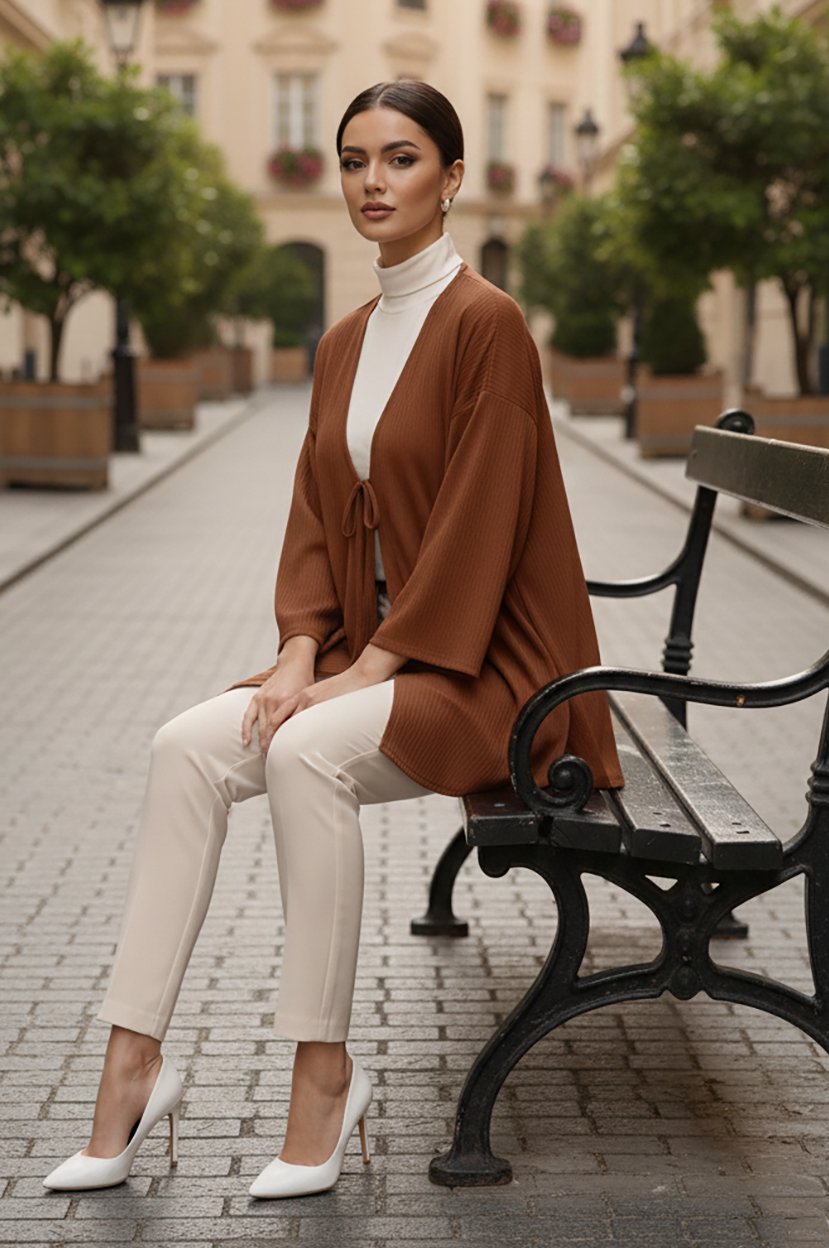 Taba Önü Bağlamalı Kimono Tunik / Likralı Ütü İstemez Kumaş