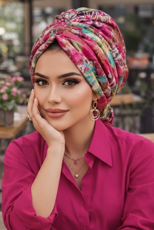 Turkuaz Vişne Desen Tokalı Bone