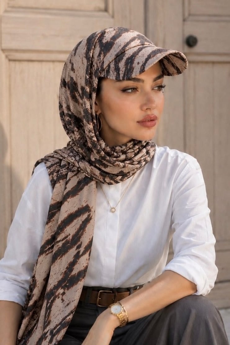 Zebra Desen Kepli Bandana Şapka Şal