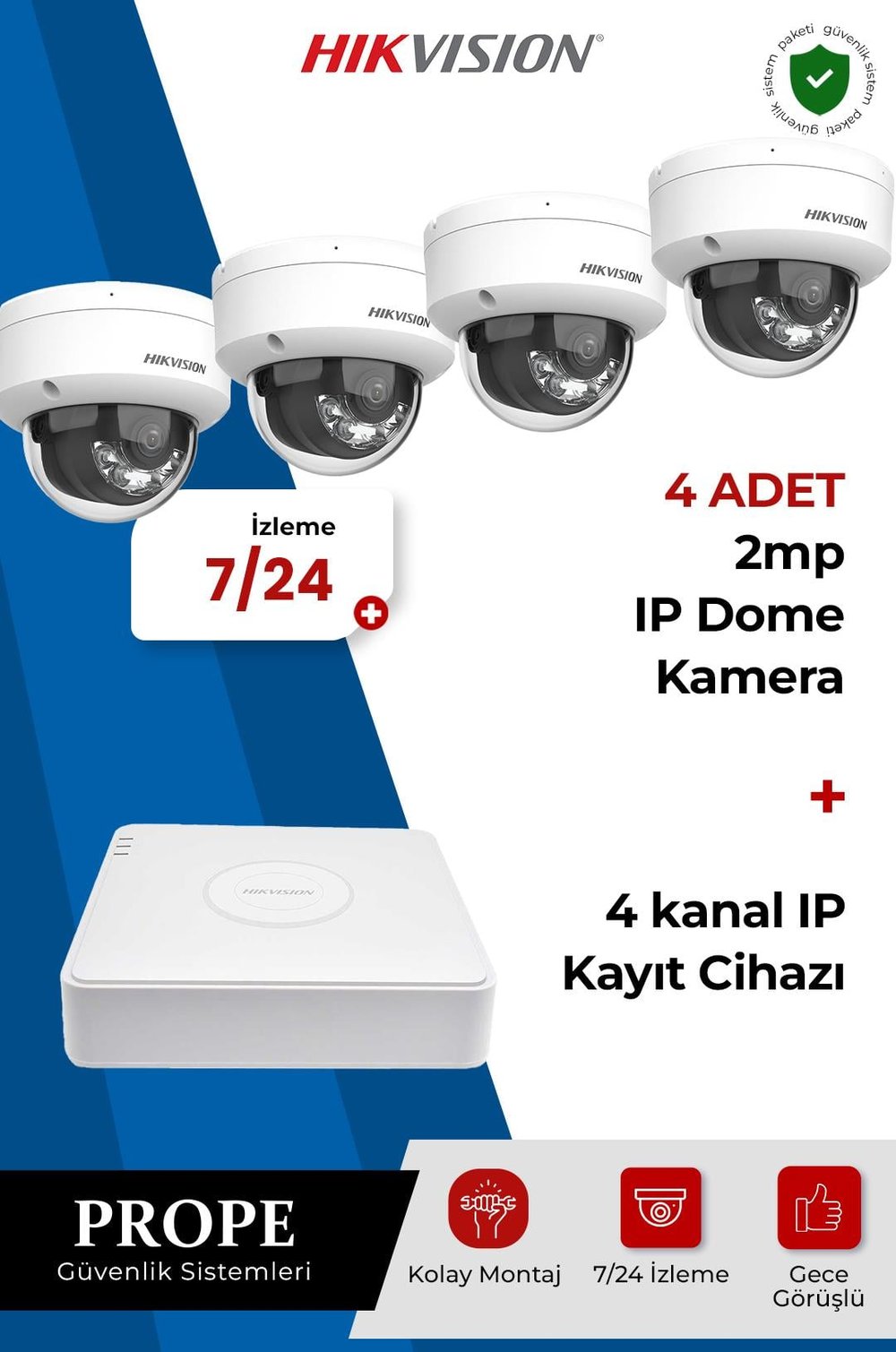 HIKVISION DS-2CD1121G2-LIUF 4 Kameralı Ip Sistem Paketi