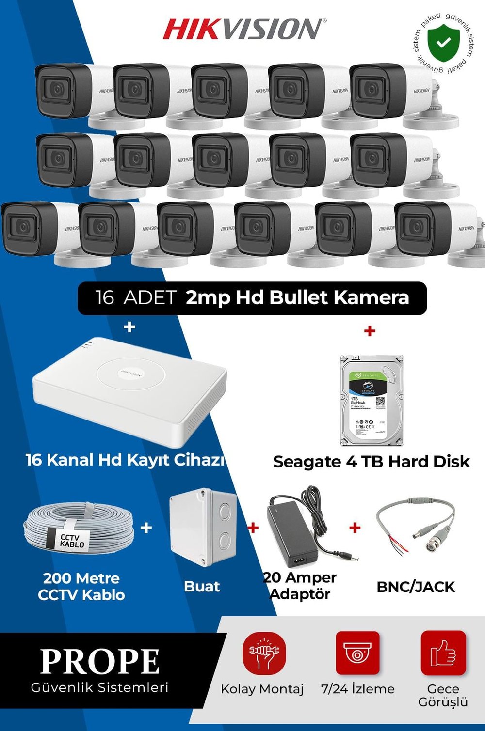 HIKVISION DS-2CE16D0T 16 Kameralı Bullet Full Hd Sistem Paketi