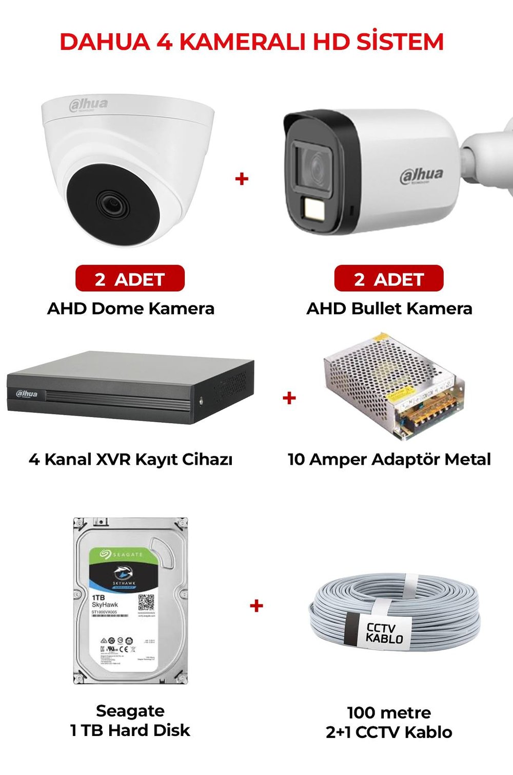 DAHUA HAC-B1A21P-U 4 Kameralı Hd Sistem Paket  