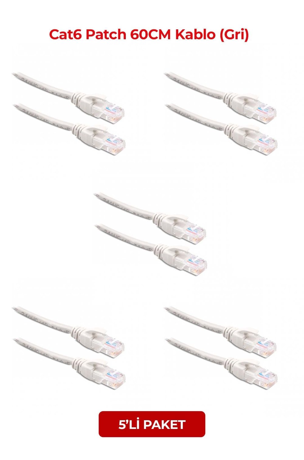 S-LINK SL-CAT606 Cat6 Patch 60CM Kablo (Gri) (5li Paket)