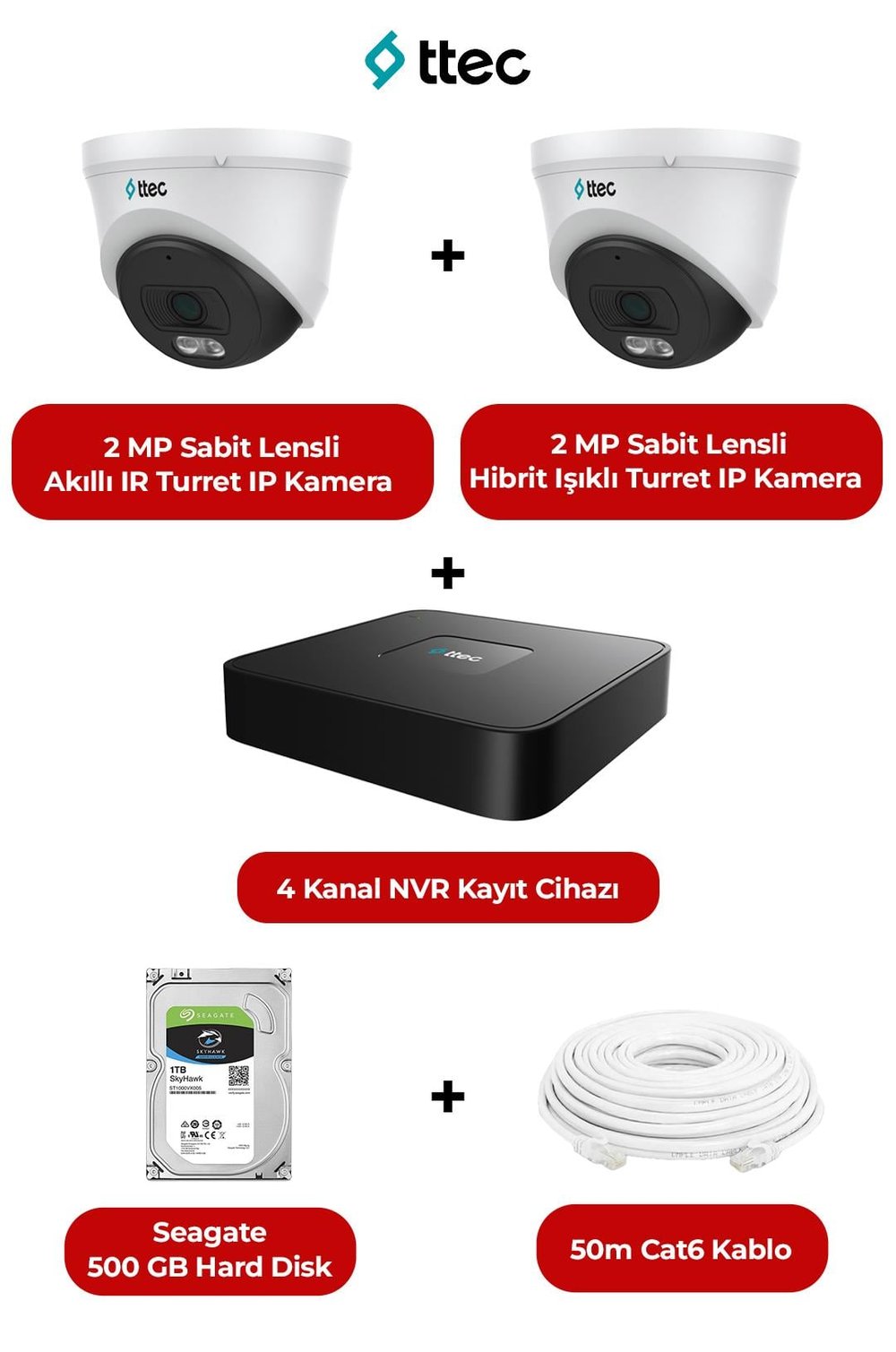 TTEC IPDP-2330M-M-LITE 2 Mp 2 Kameralı Ip Dome Kamera Paketi