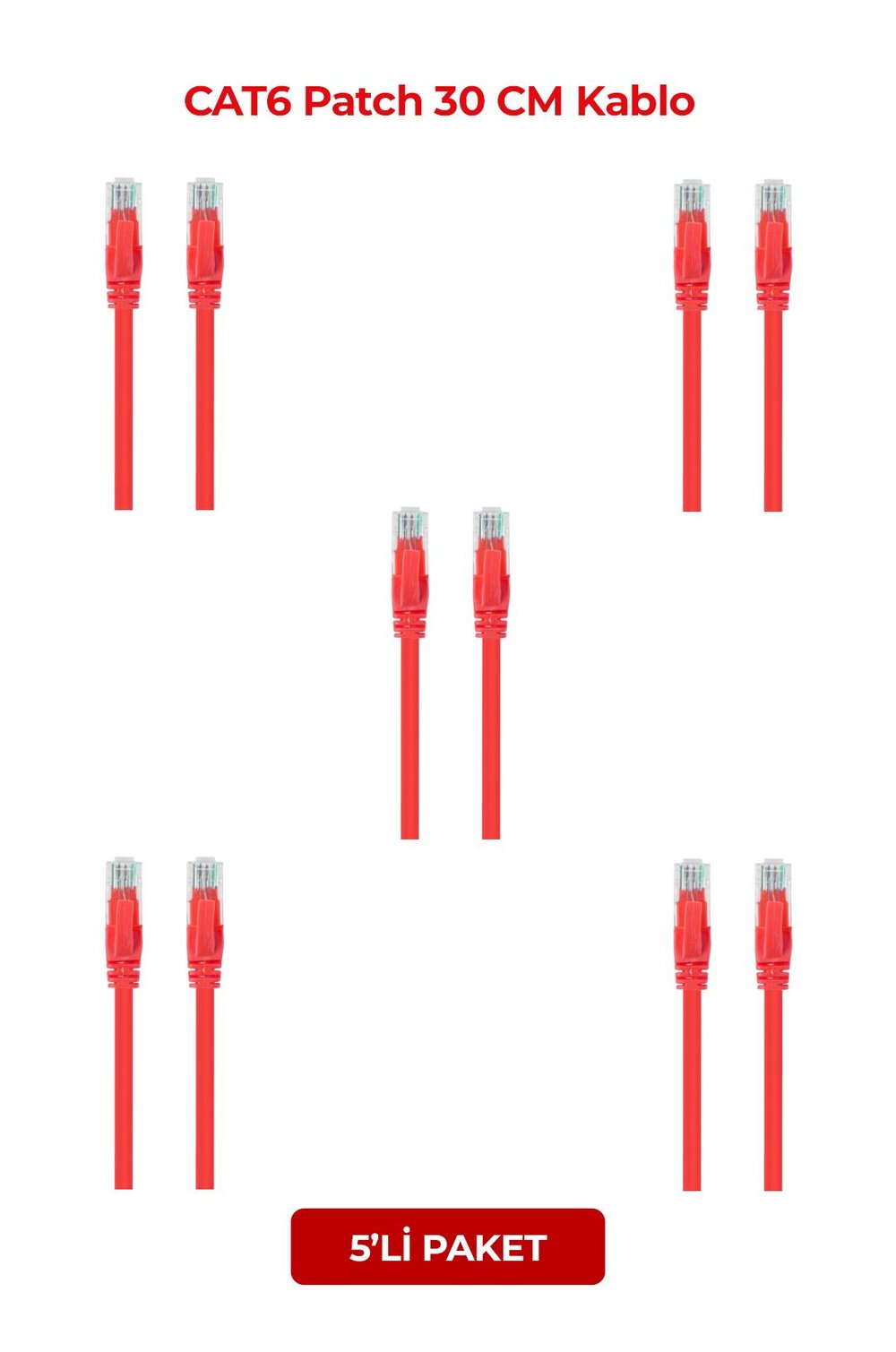 S-LINK SL-Cat6030RE CAT6 Patch 30CM Kablo(Kırmızı) (5li Paket)  