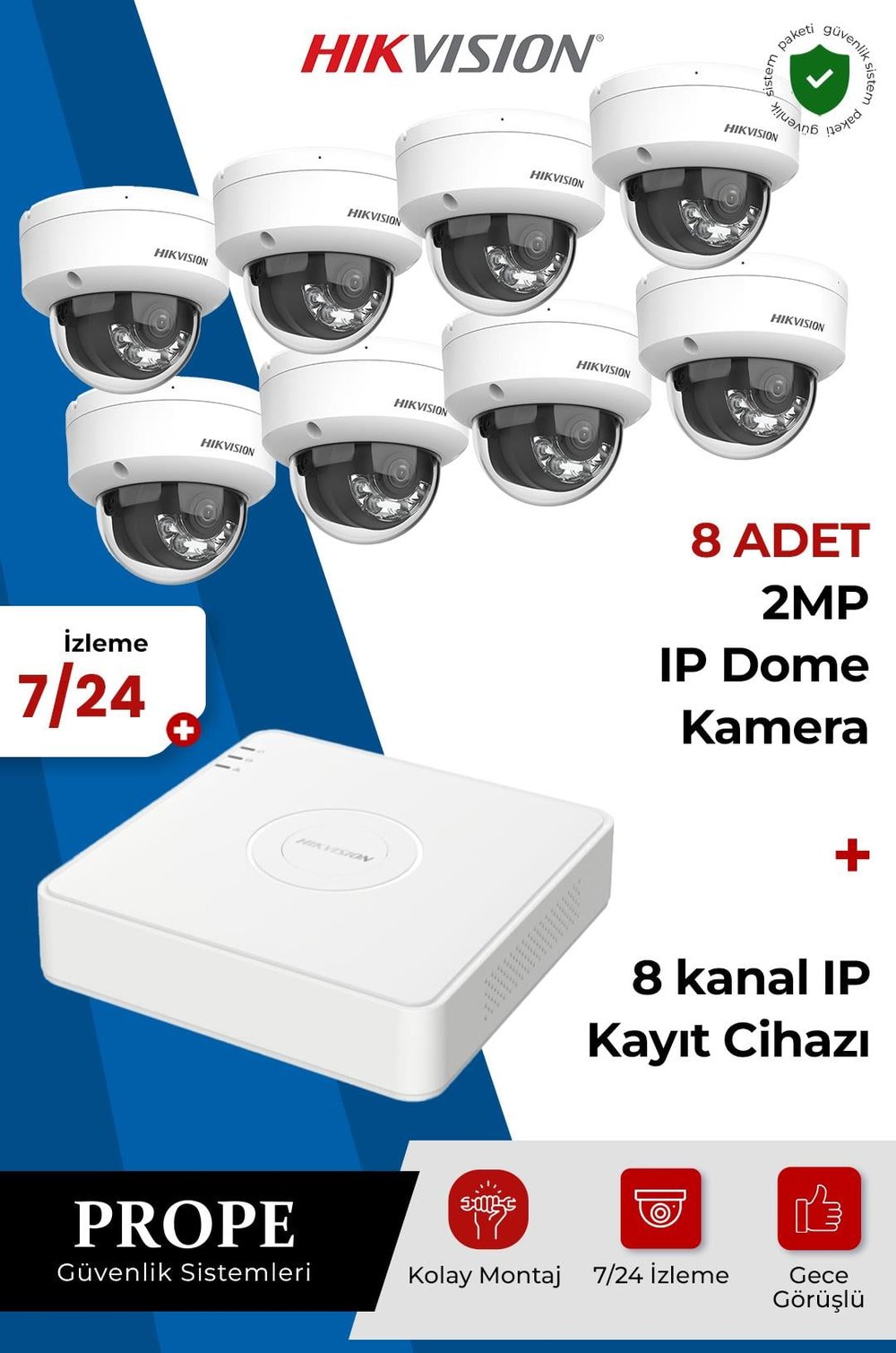 HIKVISION DS-2CD1121G2-LIUF  8 Kameralı Ip Sistem Paketi